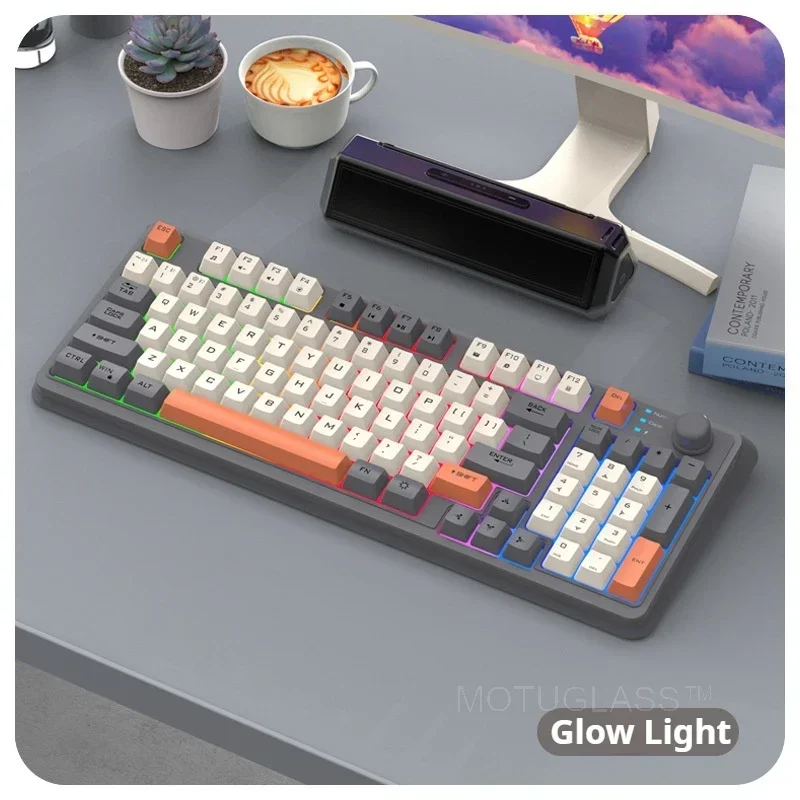 

94 Keys Dual Mode Bluetooth Wireless Keyboard RGB Rainbow Light PBT Keycaps Ergonomic Design for Gaming Office Laptop Use