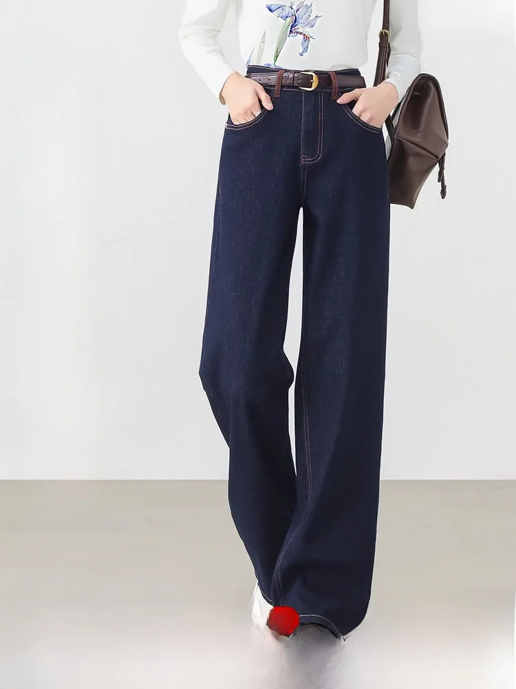 

Женские джинсы с высокой талией и прямыми штанинами, весна 2026, новые, простые, для повседневной носки, эластичные, утягивающие, длинные брюки