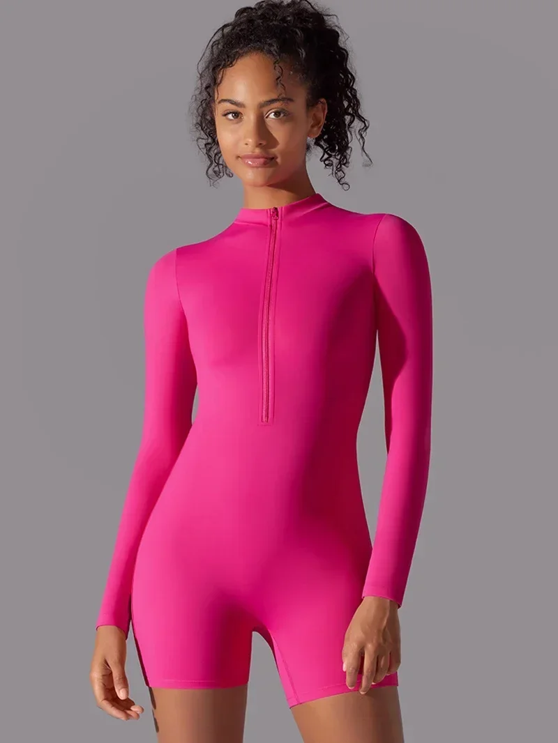 

Women Long Sleeve Zipper Tight Dance Jumpsuit Bodysuit Yoga Solid Shaped Practice Rhythmic Gymnastics Leotard Swimsuit Dancewear