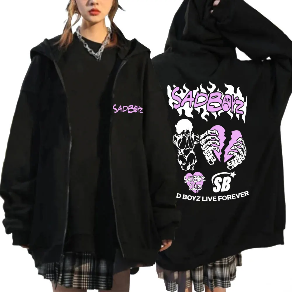 Junior H Sad Boyz Graphic Zip Up Hoodie World Tour Merch Men Women Aesthetic Harajuku Long Sleeve Fleece Oversized Hip Hop Coats