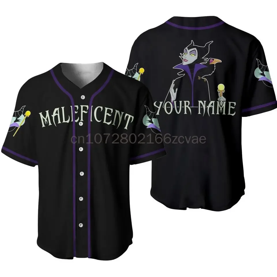 New Villain Maleficent Baseball Jersey Custom Name Men Women Short Sleeve Jersey Disney Baseball Jersey Casual Sports Baseball