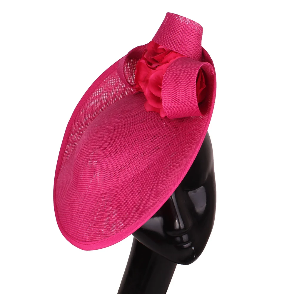 Hot Pink Millinery Hats Bride Wedding Mesh Fascinator Hats Chic Hair Clip Ladies Formal Derby Headpiece Women Cocktail Headwear