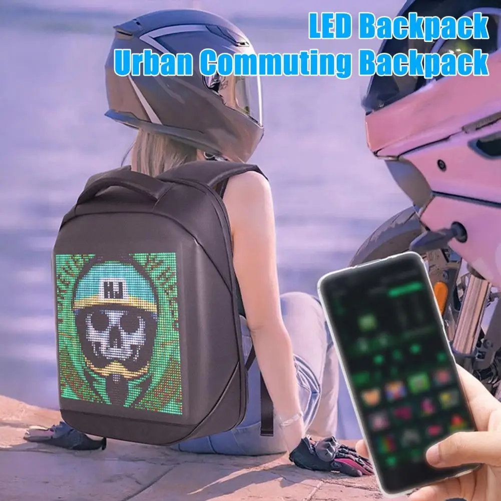 حقيبة ظهر LED قابلة للبرمجة مقاس 15.6 بوصة، حقيبة نهارية مضيئة يمكن التحكم فيها مع تقنية Bluetooth مع شاشة مخصصة للجنسين، حقيبة كمبيوتر محمول