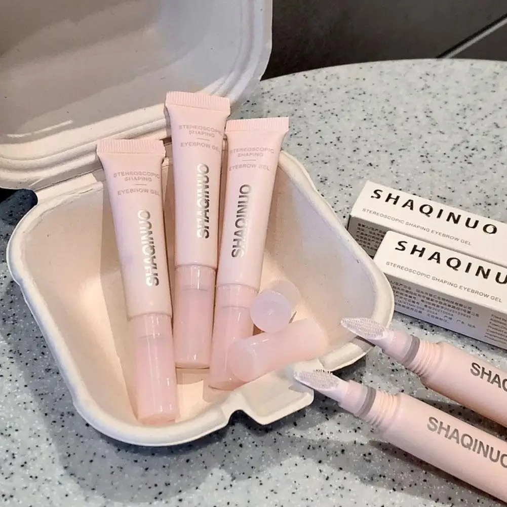 غراء الحواجب الصلب ثلاثي الأبعاد شفاف يدوم طويلاً مقاوم للماء كريم الحواجب البري الطبيعي المبتدئ مع فرشاة #2