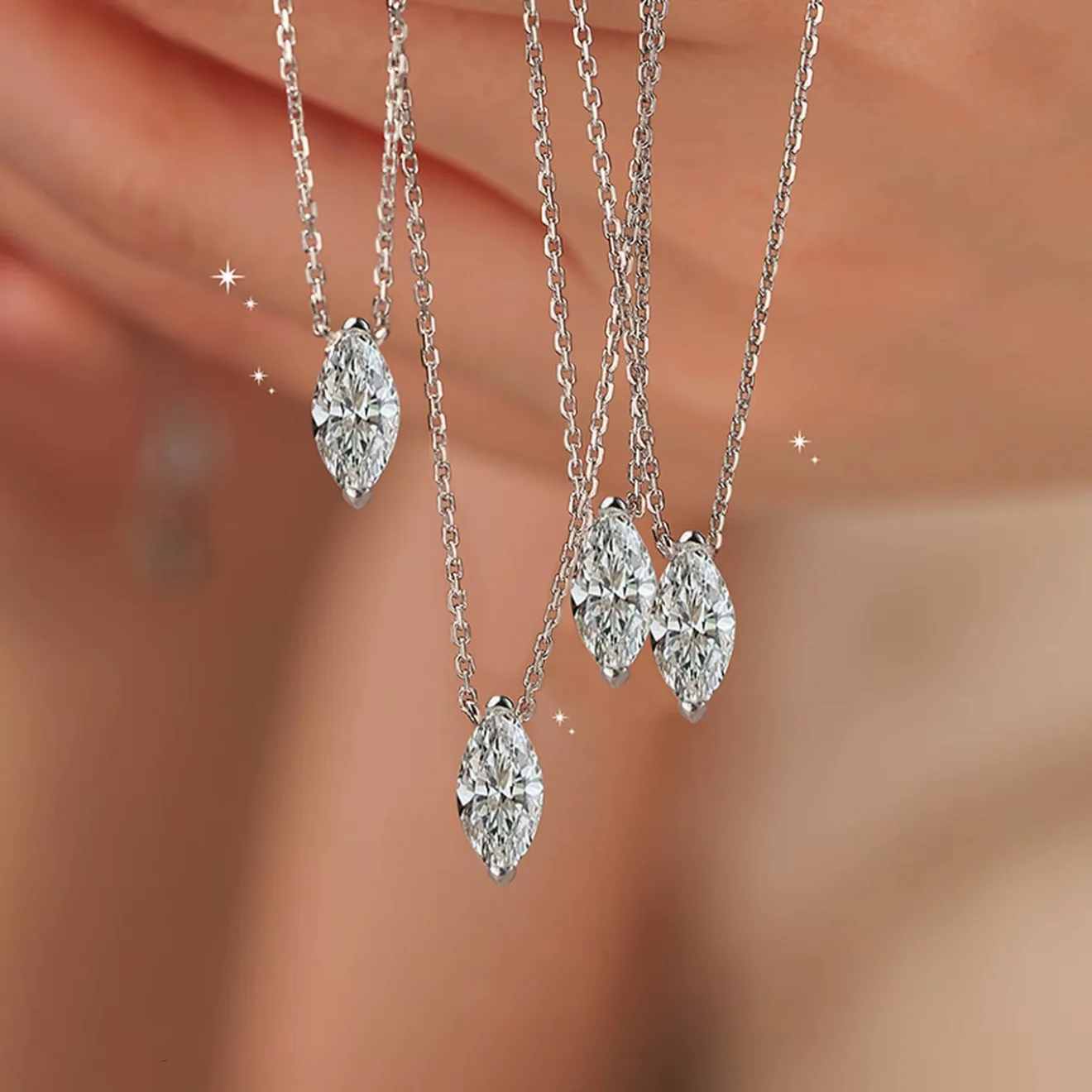 S925 Sterling Silver Ring, High-Sensation Ring, Chic Versatile Zircon Pendant Necklace, Marquise Diamond Ring, Women's