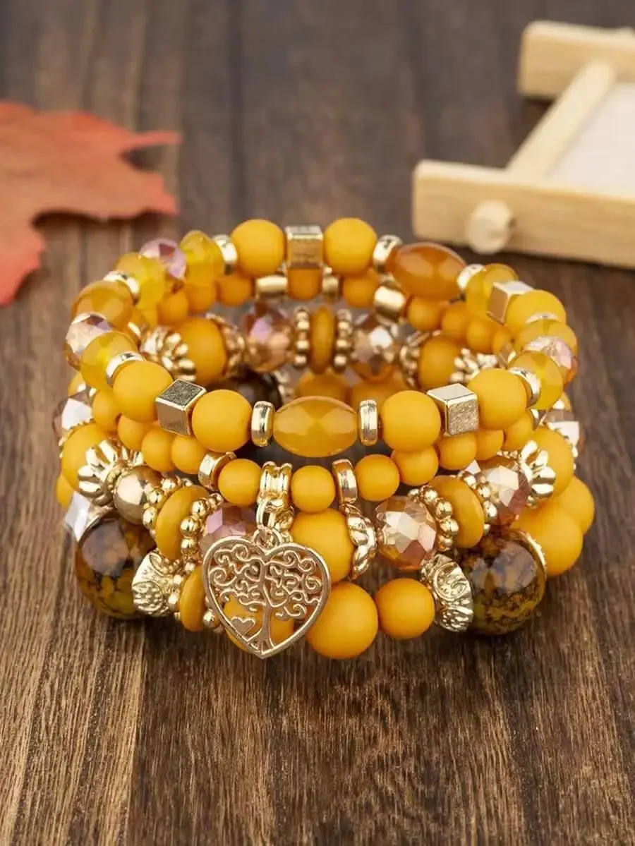 

4pcs Vintage Heart Charm Wrap Bracelets For Women