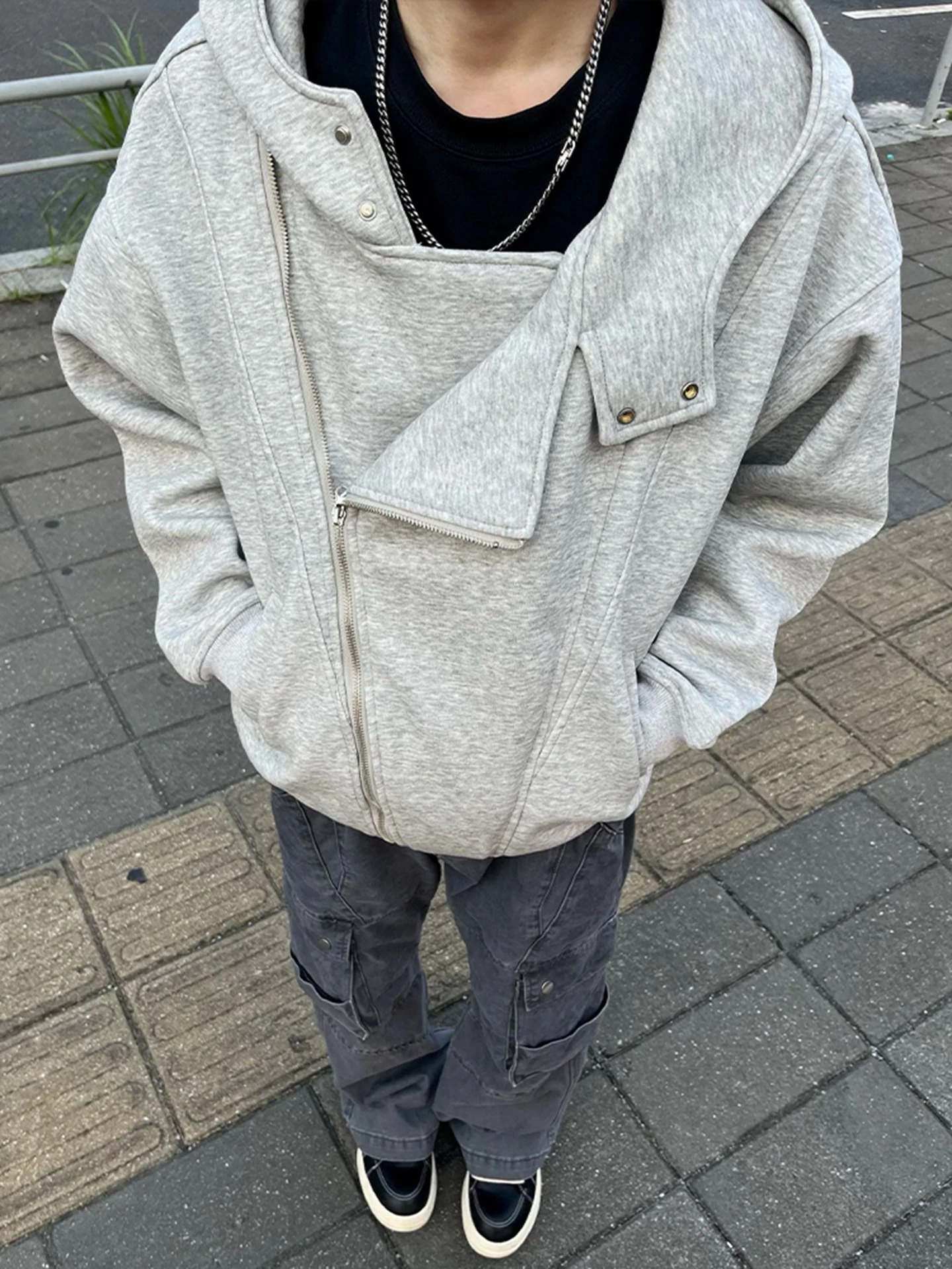 

American Retro ey Open Cardigan Hoodie Men's ort ape Outerwear Autumn High Street Cool Sle Cleanfit Casual Sweatirt