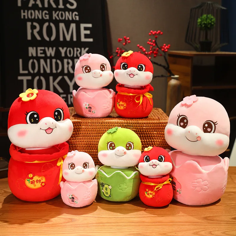 2025 Lunar New Year Mascot Snake Plushie Soft Toy Cartoon Red Snake Stuffed Doll CNY Festival Decoration Gift