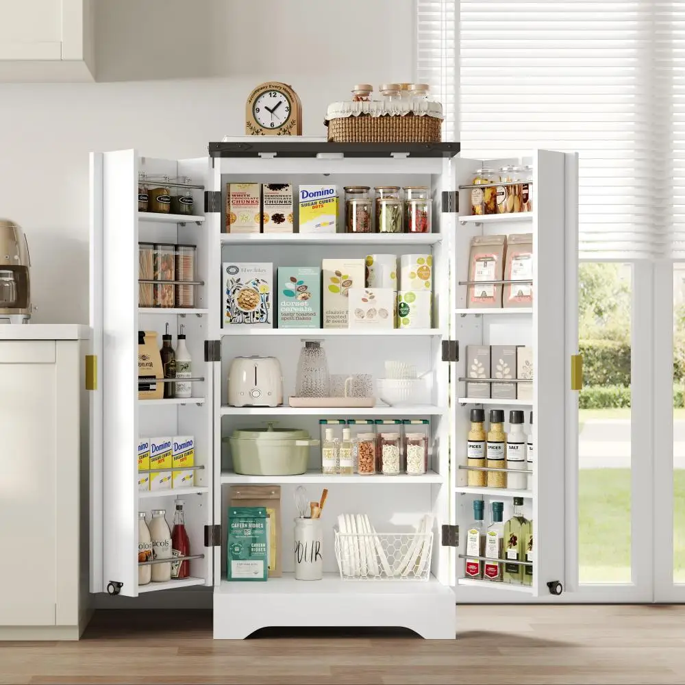 Mobile da cucina con luce sensore LED e portaspezie, mobile generoso con ripiani regolabili, 120 X 60,5 X 40 cm