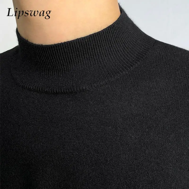 

Stylish Mens Turtleneck Knit T Shirt Slim Fit Long Sleeve Solid Color Knitted Sweaters Men Fall Casual Bottoming Knitting Tees
