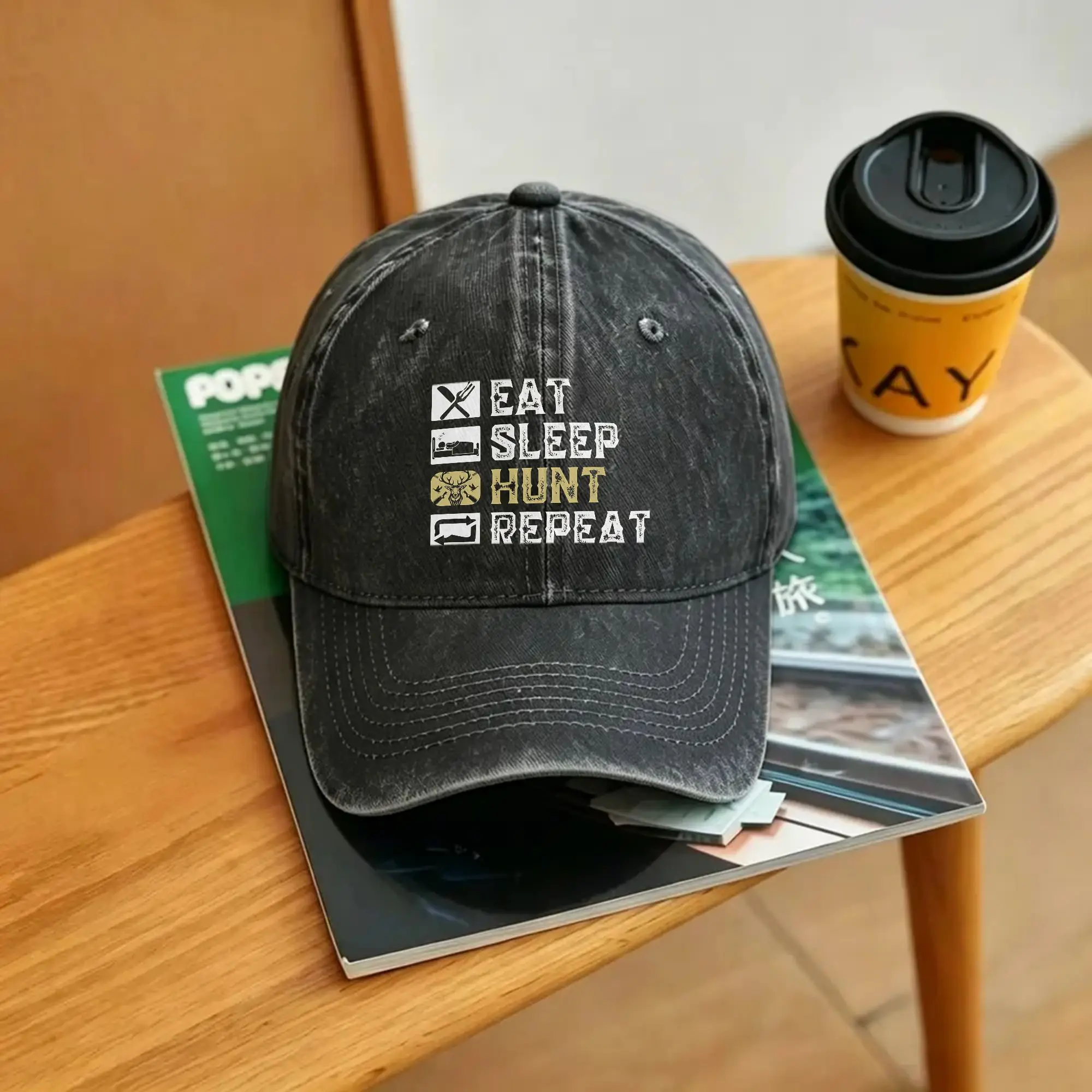 Monster Hunter Eat Sleep Hunt Repeat Gaming Washed Baseball Cap  y2k Cute Sun Trucker Hat Spring Men Hippie Baseball Caps