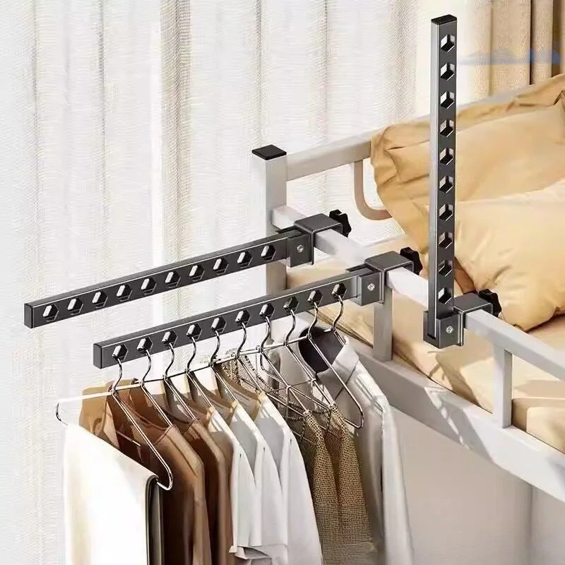 Indoor Balcony Clothes Drying Rack Student Dormitory Clothes Hanger Indoor Stacking Clothes Pole Window Quilt Drying
