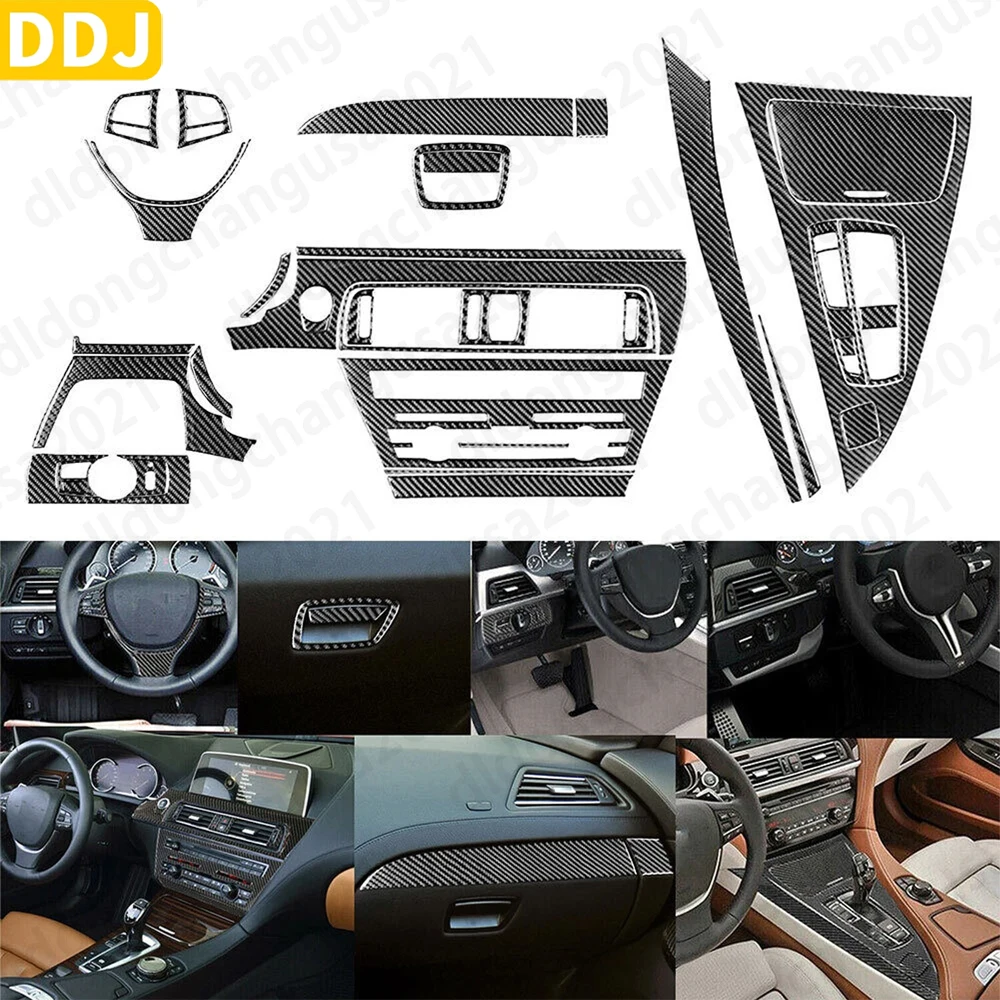 40Pcs Real Carbon Fiber Interior Kits Central Control Gear Dashboard Shift Air Vent For BMW 6 Series M6 F12 F13 F06 2011-2018