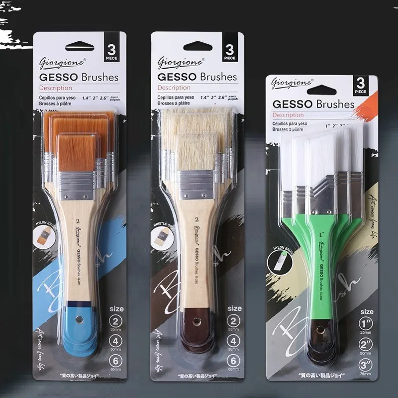 Giorgione 3-Piece Board Brush Set Nylon Bristles for Oil Acrylic Painting Large Board Oblique Edge Row Brushes for Wall Painting