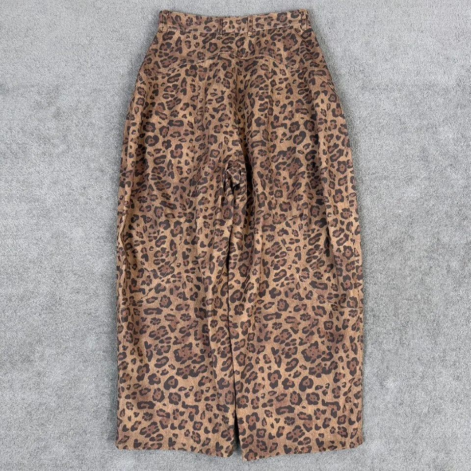 2026 Vintage Leopard Print Curved-Hem Jeans – High-Waisted Wide-Leg Denim Trousers with Unique Crescent Silhouette in Earthy