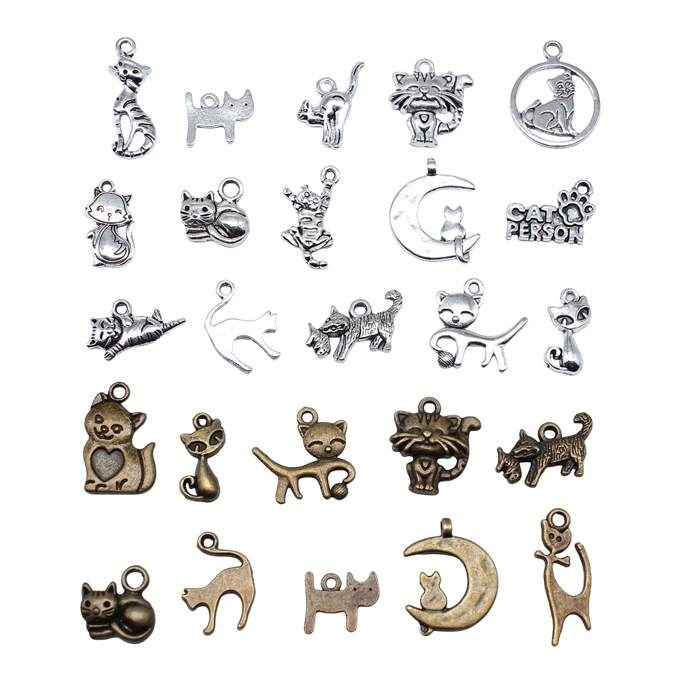 20szt Charms Cat Tibetan Bronze Silver Color Pendants Antique Jewelry Making DIY Handmade Craft — zdjęcie 3