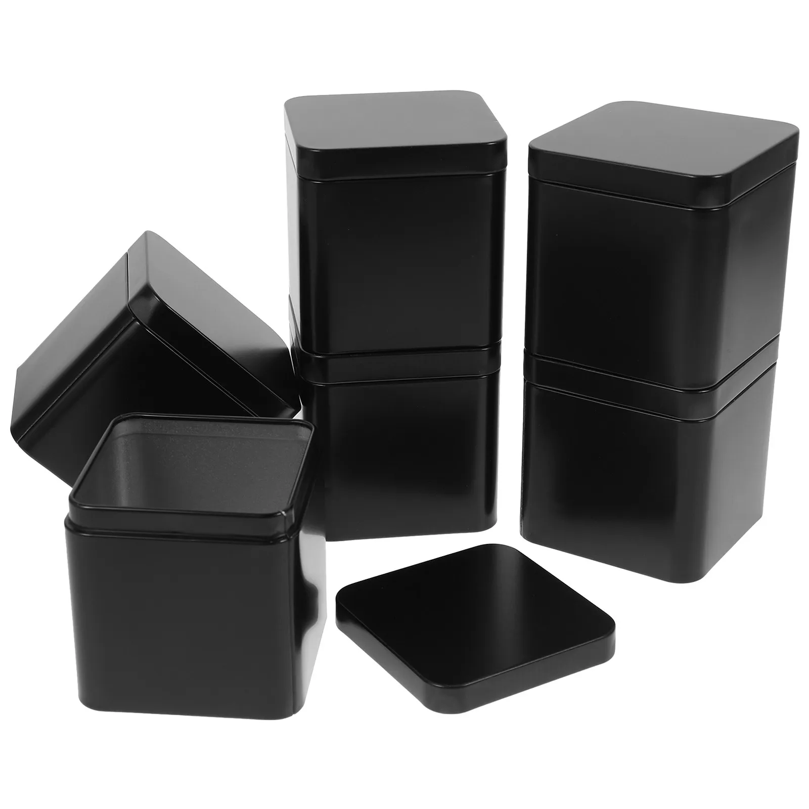 6Pcs Tea Tins Tinplate Storage Canisters Loose Tea Jars Biscuits Containers Sealing Kitchen Storage Biscuits Box