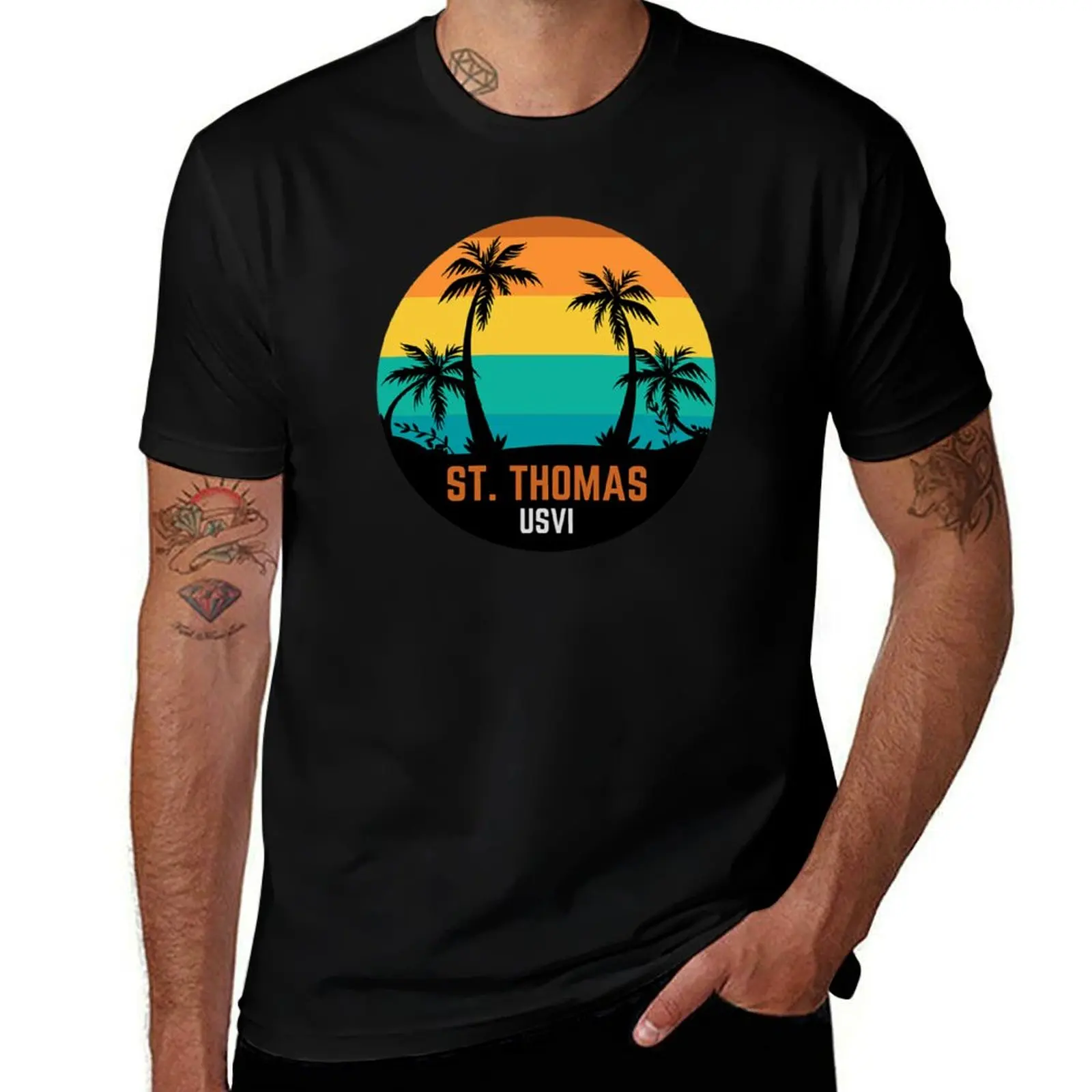 St Thomas USVI USA Vintage Souvenir with coconut trees T-Shirt cute clothes anime tshirt plain black t shirts men