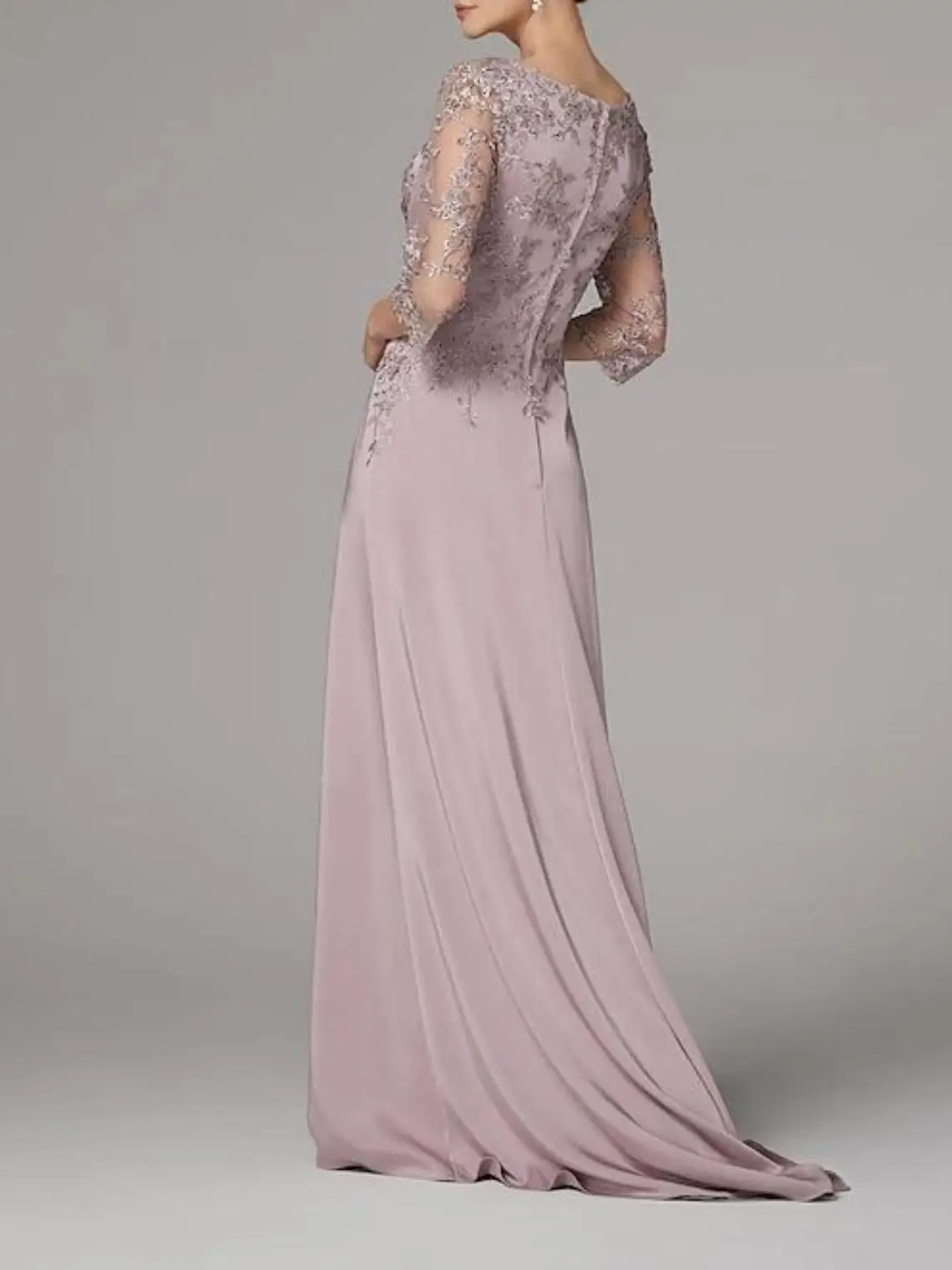 Gaun Prom A-line Elegan Model Fashion Kerah Kotak Bahan Sifon Lengan 3/4 Aplikasi Payet Ekor Sapu Gaun Malam 2025 dapat dipesan sesuai keinginan