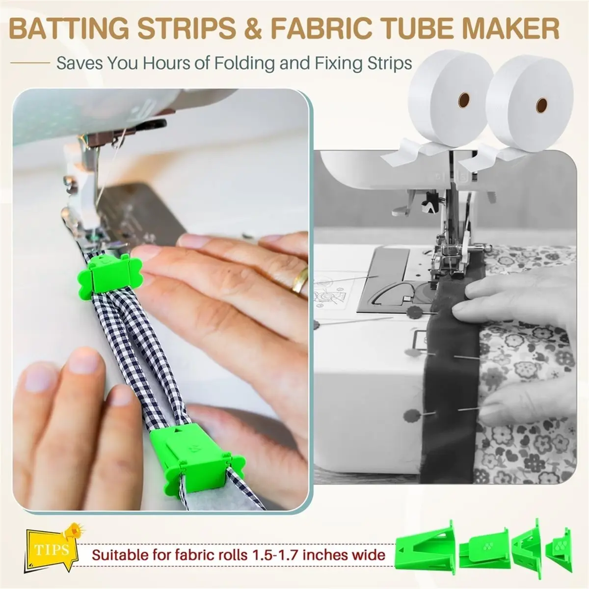 2026 New Fabric Roll Batting Strips with Tube Maker, 2 1/2 Inch Cotton Blend Quilt Batting for Quilting, Rug