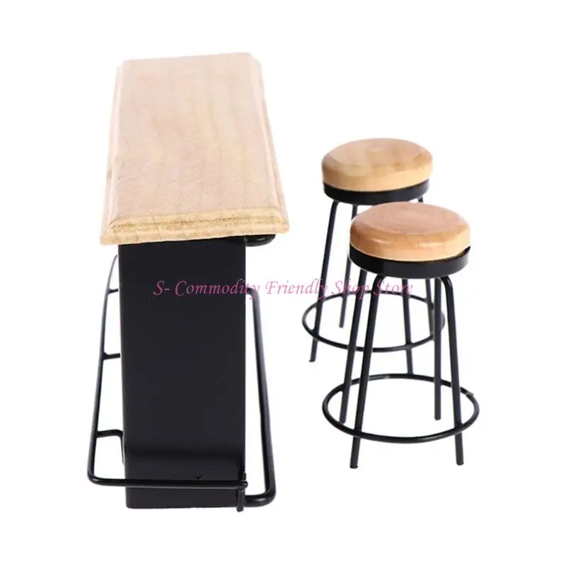 

85AE 3pcs Doll House Furniture Bar Counter with 2 Bar Stools and Bar Table for Project