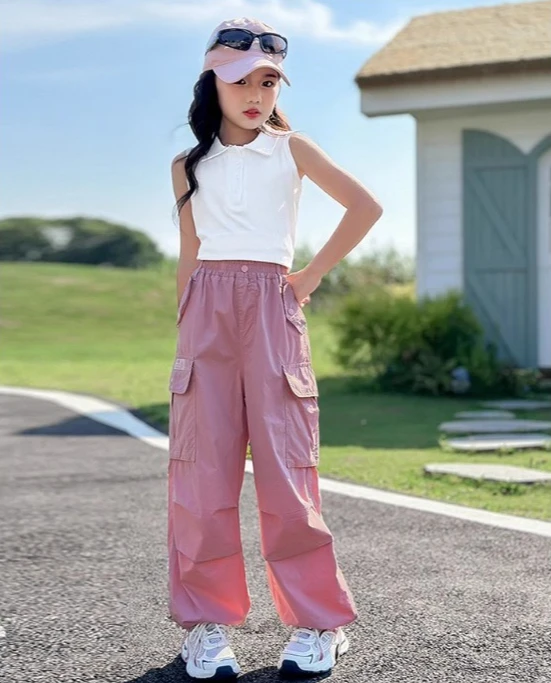 

5-13Y Girls Autumn Pants 2025 New Fashion Casual Solid Color Lightweight Breathable Trousers Spring Long Loose Pant