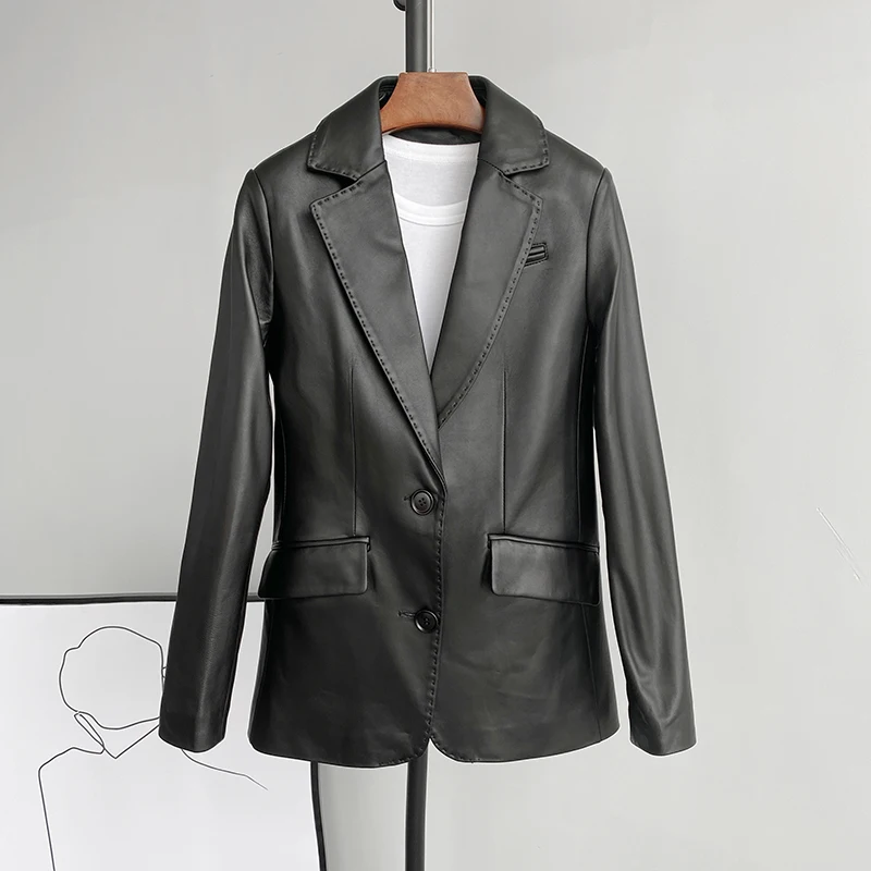 Manteau imbibé de cuir de mouton véritable pour femmes et filles, veste mince pour dames, vêtements de mode, JT3326