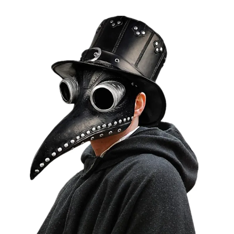 

Black Rubber Plague Doctor Mask, Halloween Long Nose Bird Beek Steampunk Gas Latex Face Mask,Cosplay Prop for Kids and Adult