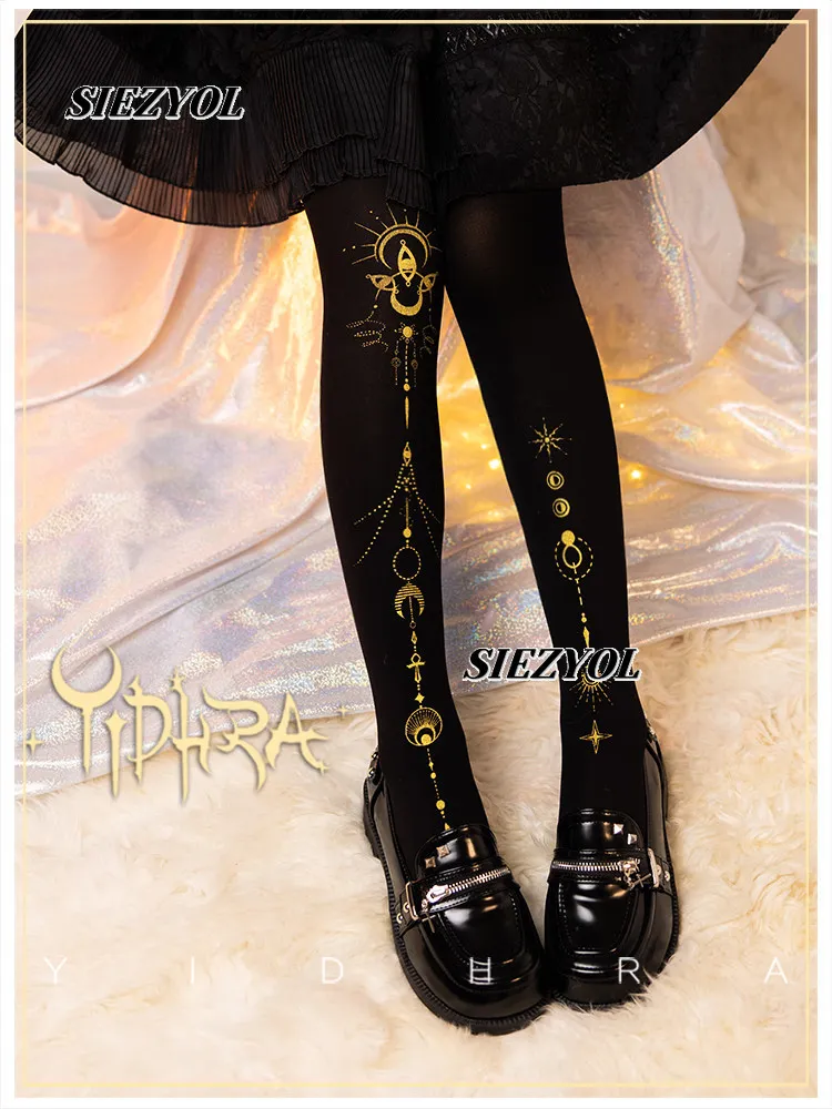 Sweet and Cute Girl Fashion Versatile Stockings Japanese Original Lolita Print Pantyhose Black Tights Legging for Women