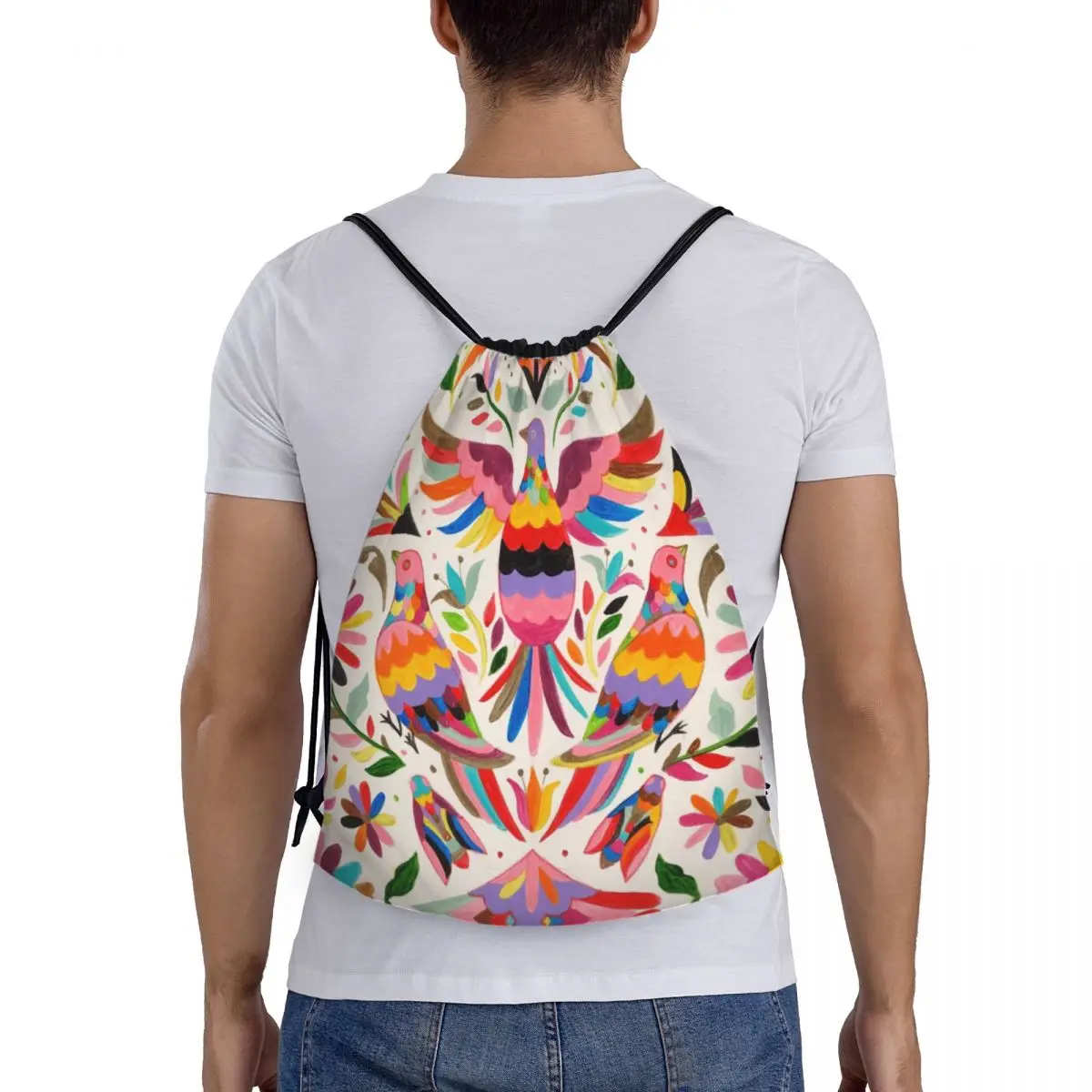 Mochila com cordão para homens e mulheres, Mexican Otomi Birds, Gym Sport Sackpack, Floral Flores Portáteis, Saco de Treino México