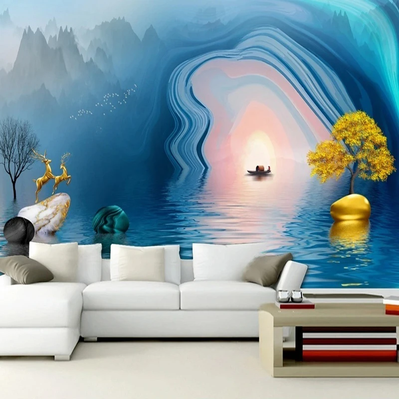 New Chinese Style Abstract Artistic Mountain Water Wallpaper Custom Landscape Mural Home Decor Background Paintings Wall Papers