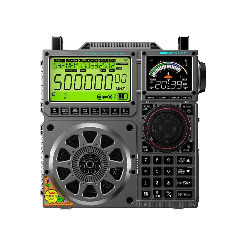 HRD-C919 AIR FM MW SW Shortwave VHF UHF WB Multi- Portable Aviation Band Radio Receiver 5000Ma Battery