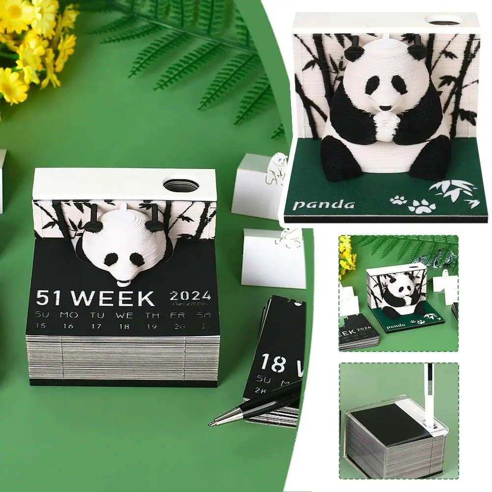 Omoshiroi Block 3D Notepad 3D Art Calendar 2024 Panda Pad 3D Note Note Gift Memo Model Carving Blocks 3D Paper Sticky Kawai O1O1