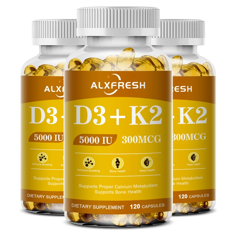 Alxfresh Organic Vitamin D3K2 Capsule, Calcium Absorption, Bone, Immune System Support Non-GMO Gluten Free