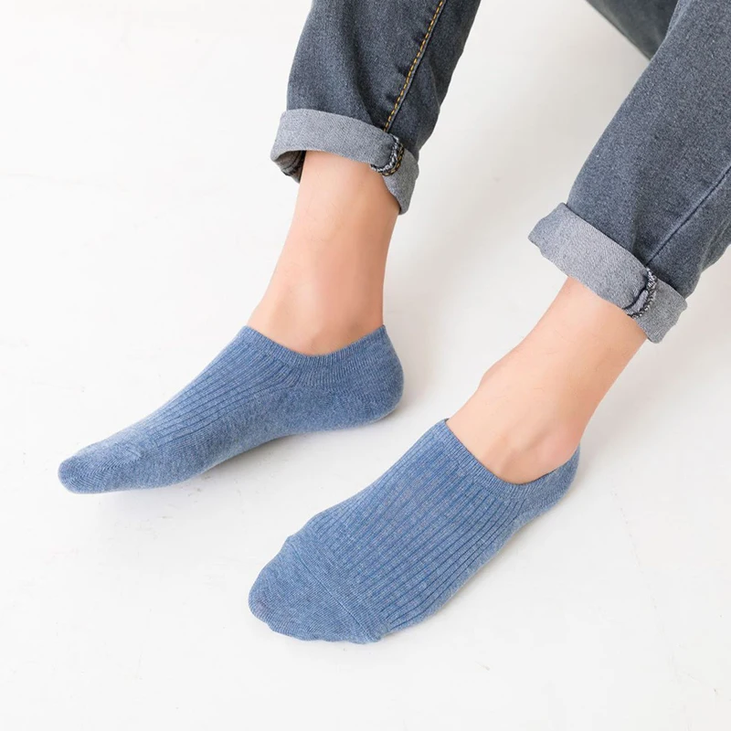 2Pairs Summer Solid Color Men Invisible Socks Shallow Mouth Breathable Ankle Sock Silicone Non-Slip Low Cut Cotton Boat Sock