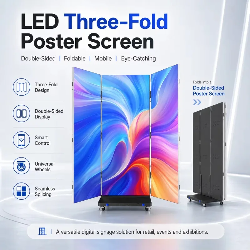Customizable Portable Full Color Digital Trifold Poster LED Display Screen for High-Definition Product Shopping Malls Stores