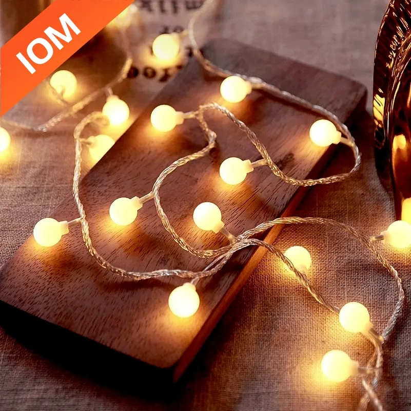 Guirnalda de luces LED con USB y batería, lámpara para exteriores, jardín, boda, decoración de Navidad, 10M