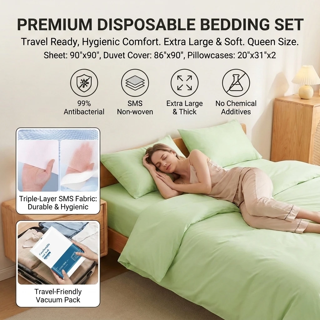 Non-woven Disposable Fitted Sheet with Elastic Bands Single Bed Mattress Covers Double Bed Non Slip Disposable Bed Sheet Hotel