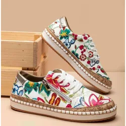 Sneakers Lady Women's Vulcanized Shoes 2024 Elegant Floral Printed Lace-up Female Platform Shoes Fashion Women Casual Footwear