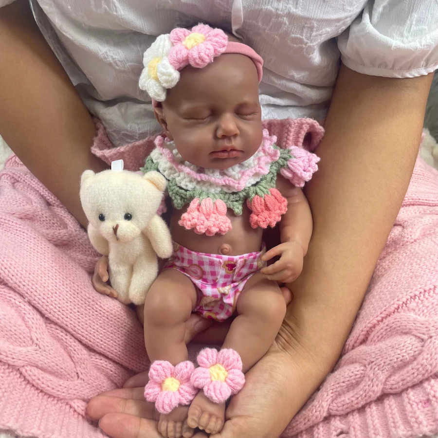 LouLou – Mini bébé Reborn en Silicone solide, peau foncée de 12 pouces, corps lavable pour fille afro-américaine, cadeau d'anniversaire et de noël