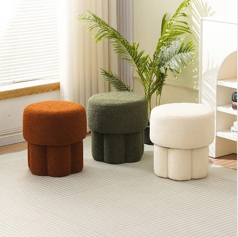 #Lamb Fleece Modern Eco-Friendly Short Stool For Home Hospital Use-Children's Mushroom Design Coffee Table Stool