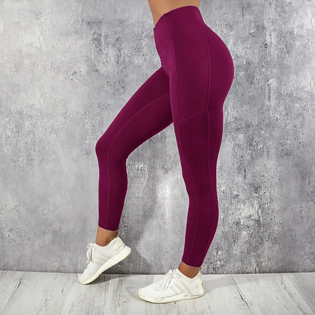 2023 Women\'s Pants Fashion Solid Color Yoga Running Sports Fitness Pants Side Phone Pockets High Elasticity Sports Yoga Pants