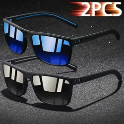 2PCS Fashion Vintage Check Pattern Sunglasses Men Women Fishing Driving Square Brand Design Sun Glasses Man Eyewear