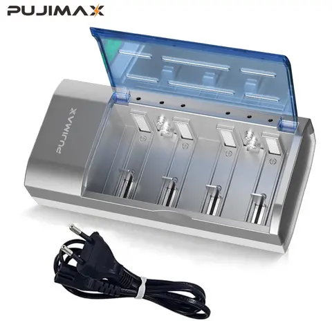 PUJIMA 6-Slots Battery Charger LED Display Smart Battery Charger EU/US Plug For 1.2V Ni-MH AA/AAA/C/D Size 9V Rechargeable