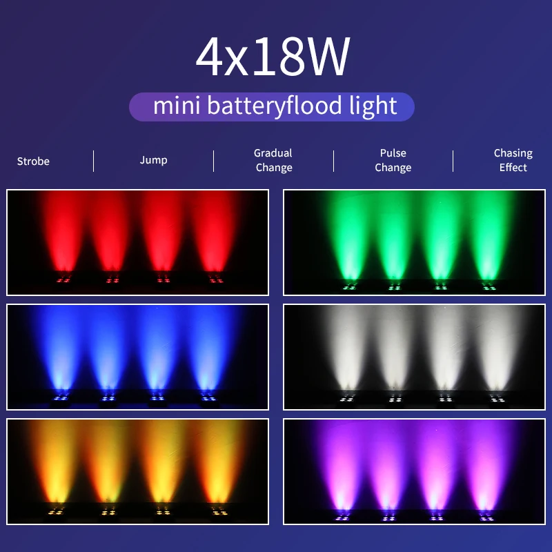 4x18W Led RGBWA UV 6IN1 Color Battery Wireless 2.4G Wireless DMX Led Par Light Mini Battery Party Light