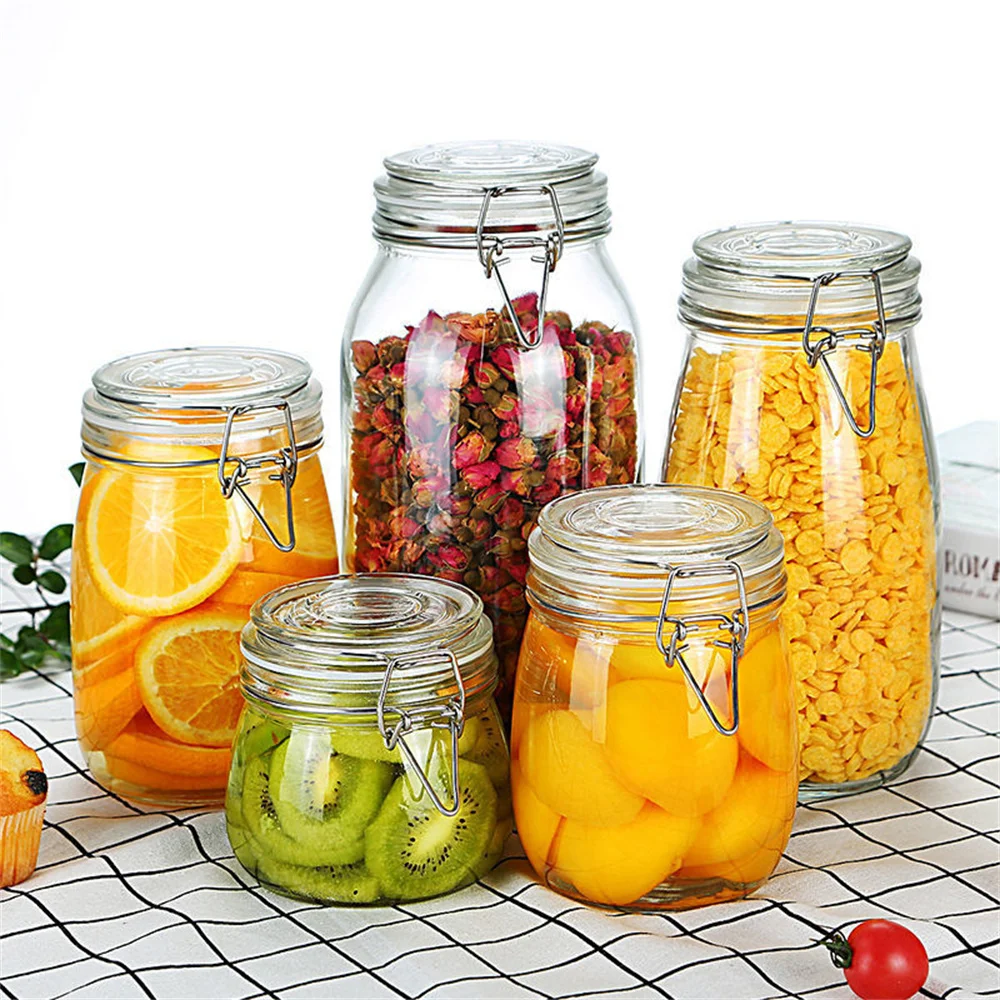 Eco-Friendly Food Grade Sealed Jar Versatile Leakproof Airtight Glass Storage Jar Sealing Clip Top Lid for Outdoor Activities