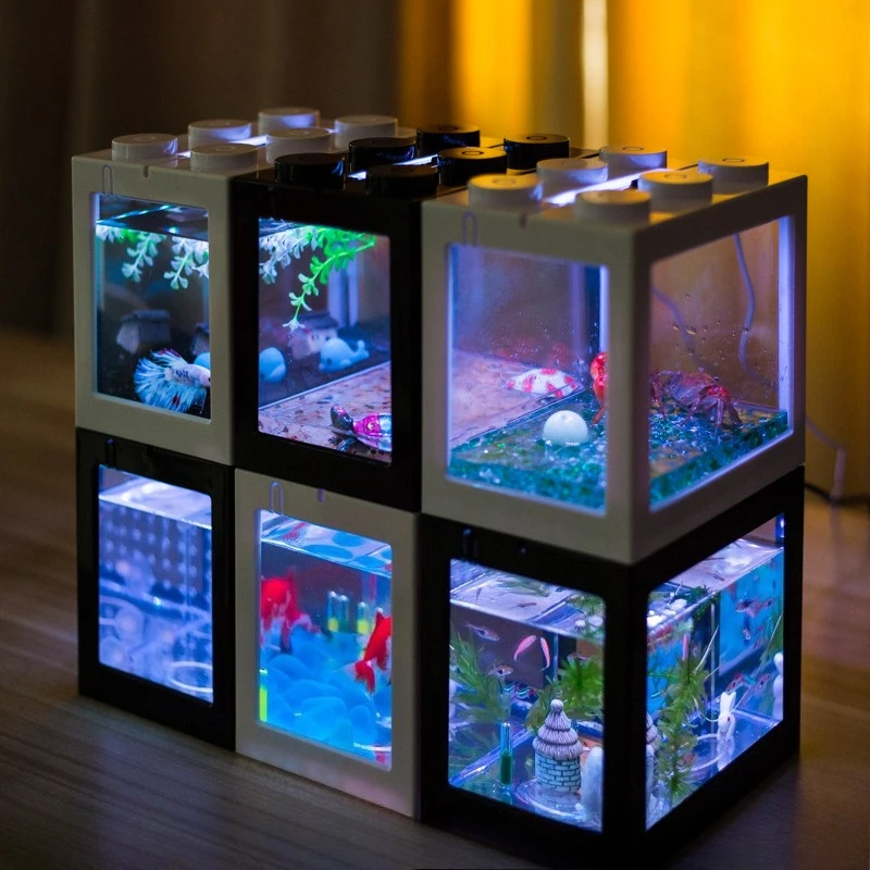 Creative Fish Tank Set Building Blocks Desktop Small Aquarium Turtle Betta Jellyfish Tanks Home Table Ornament Fishbowl Set