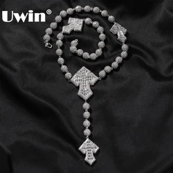 UWIN Iced Out Beads Chain Necklace with Baguettecz Cross Charms Necklaces for Women Fashion Jewelry for Gift
