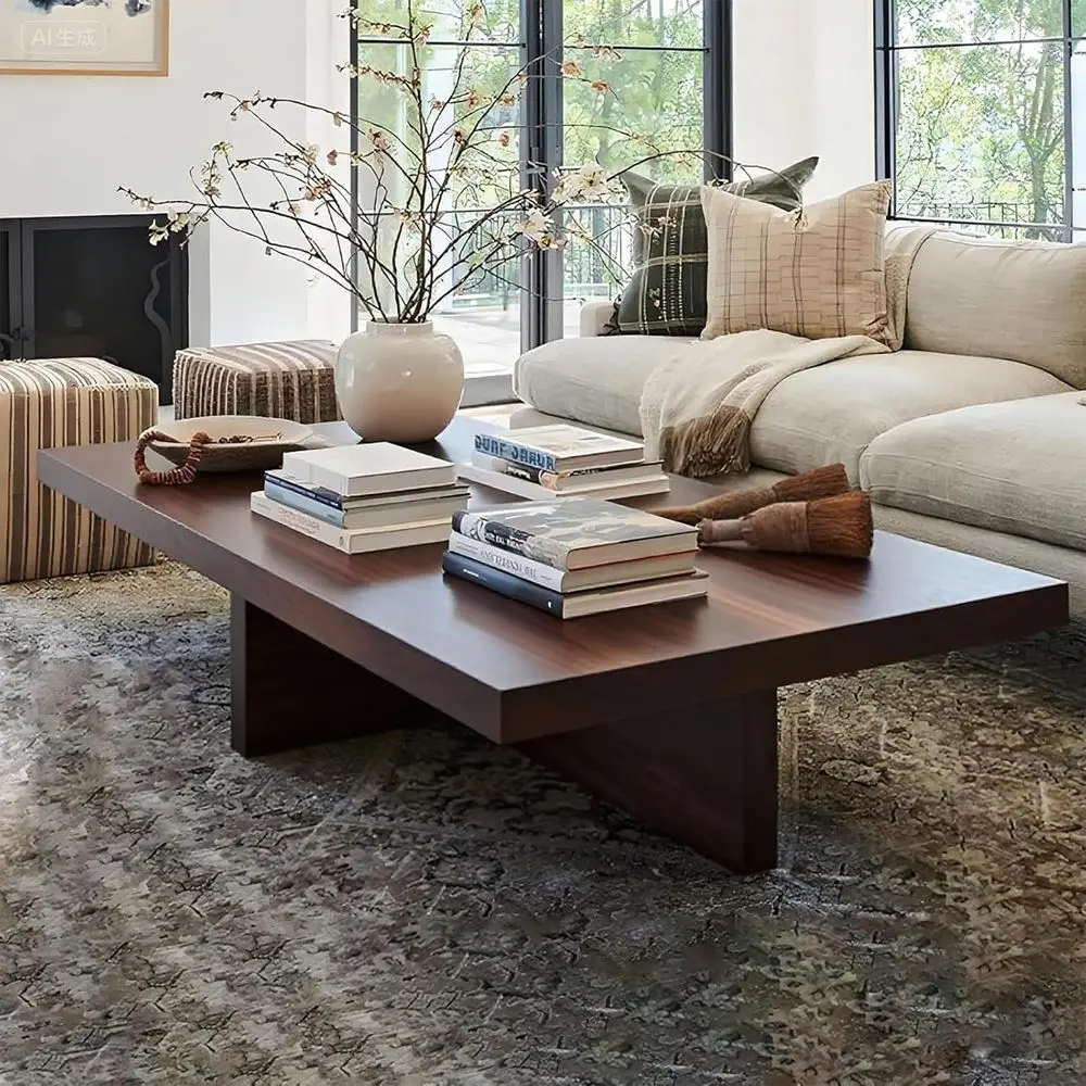 

Thick Square Coffee Table, 2 Natural Wood, Durable Living Room & Office Centerpiece