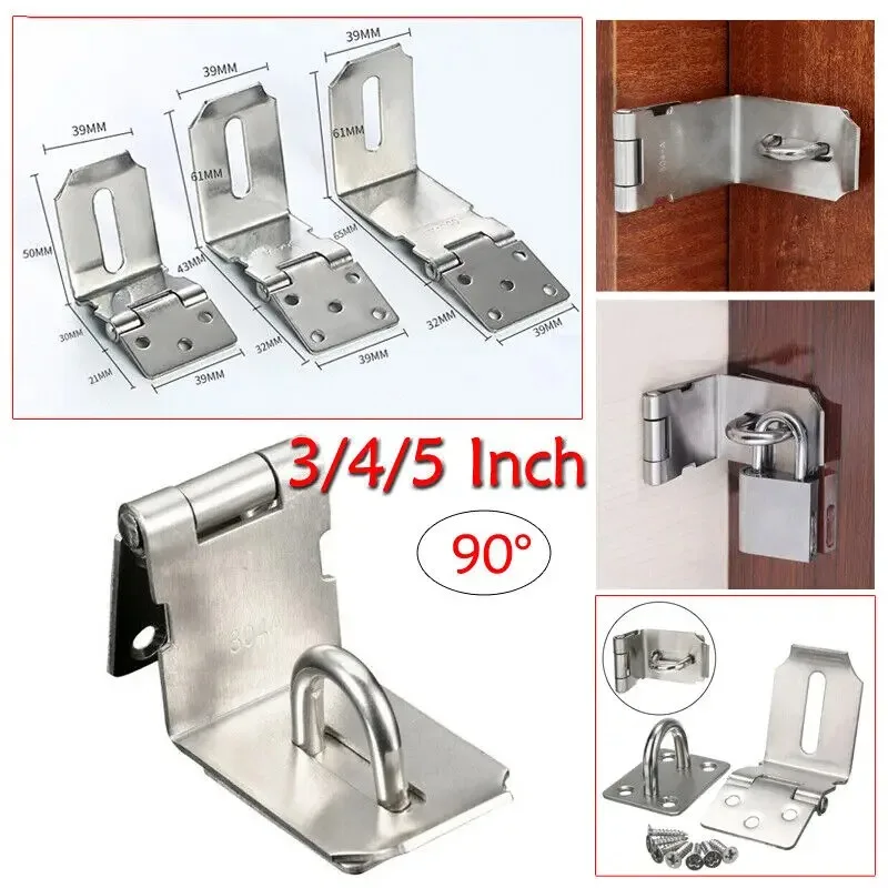 1 Set Stainless Steel Padlock Clasp Gate Hasp Staple Door 90 Degrees Latches Lock Shed Latch Household Burglar-proof Hardware